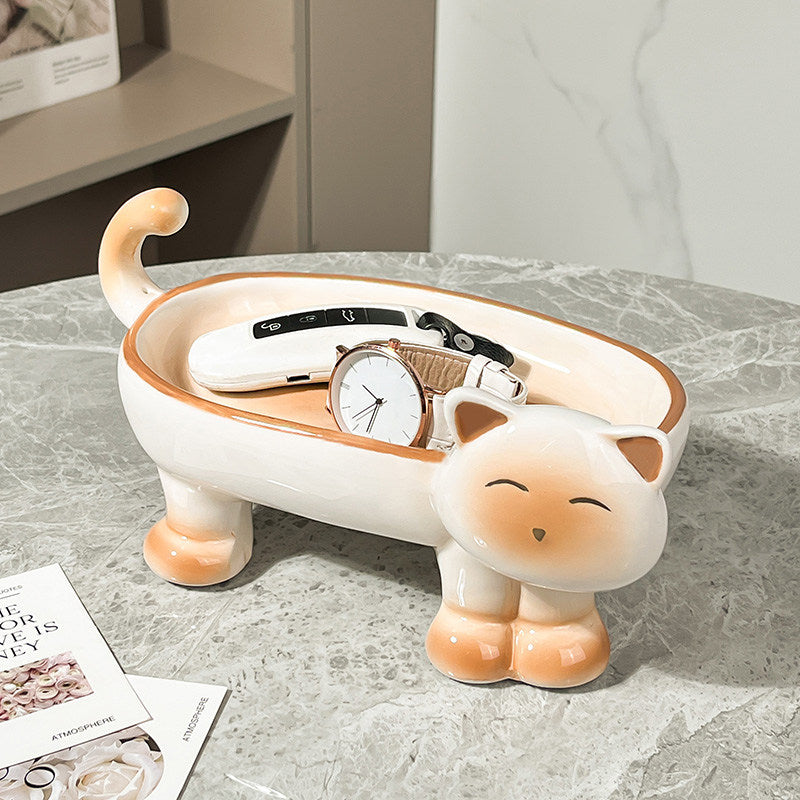 Cute Cat-Shaped Ceramic Storage Bowl - Multi-Purpose Organizer for Keys, Jewelry, Snacks & Home Decor
