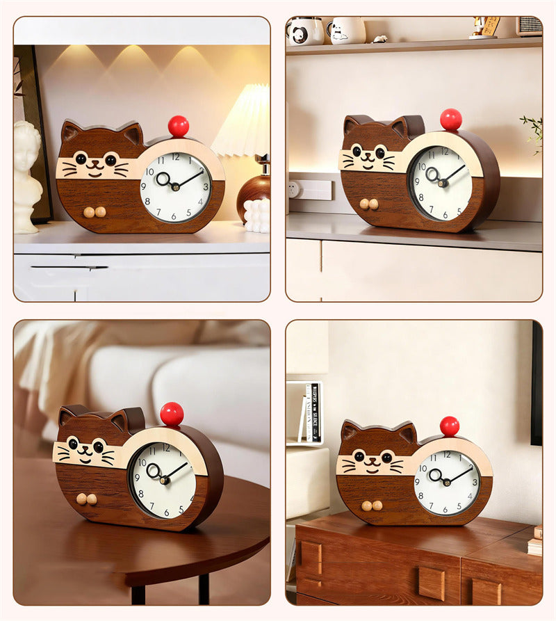 Cute Cat Shaped Desk Clock Silent Non-Ticking Kids Table Clock for Bedroom Nursery Decor Gift
