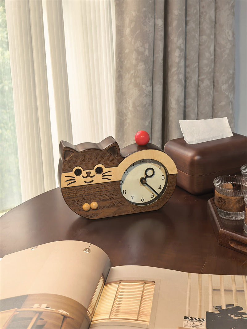 Cute Cat Shaped Desk Clock Silent Non-Ticking Kids Table Clock for Bedroom Nursery Decor Gift