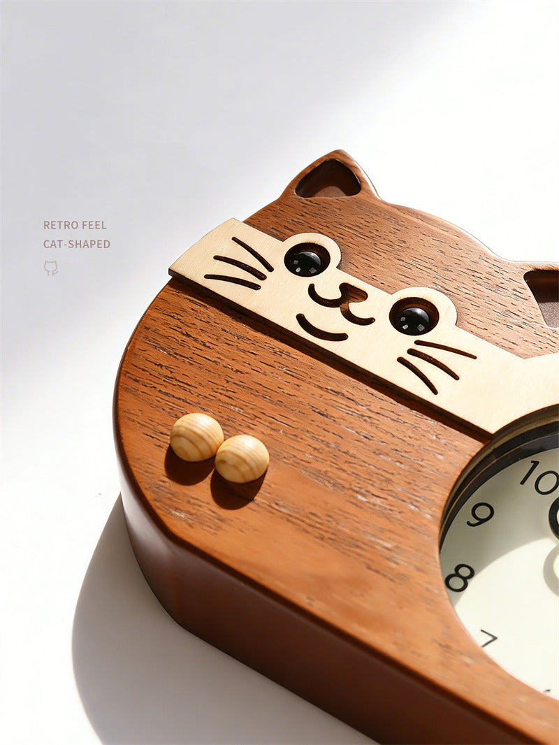 Cute Cat Shaped Desk Clock Silent Non-Ticking Kids Table Clock for Bedroom Nursery Decor Gift