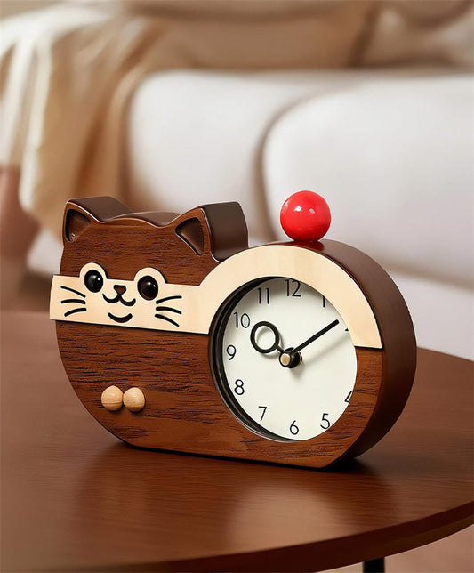 Cute Cat Shaped Desk Clock Silent Non-Ticking Kids Table Clock for Bedroom Nursery Decor Gift