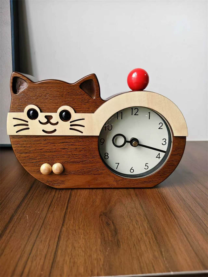 Cute Cat Shaped Desk Clock Silent Non-Ticking Kids Table Clock for Bedroom Nursery Decor Gift