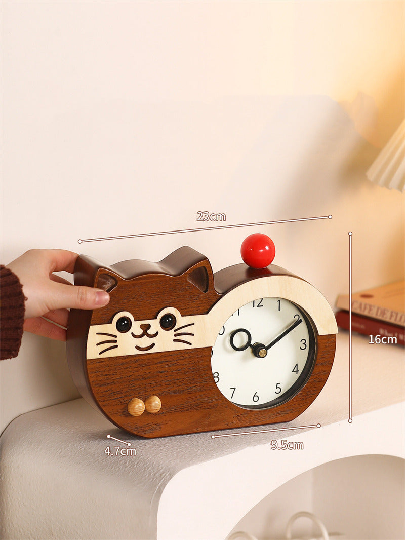 Cute Cat Shaped Desk Clock Silent Non-Ticking Kids Table Clock for Bedroom Nursery Decor Gift