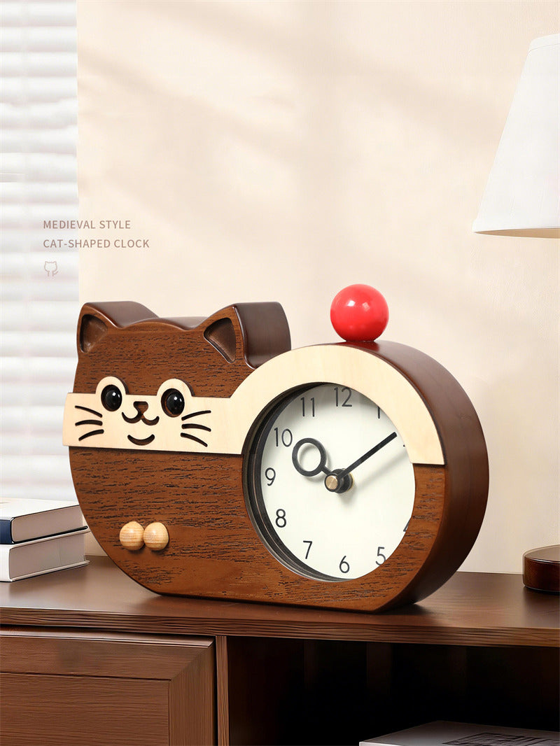 Cute Cat Shaped Desk Clock Silent Non-Ticking Kids Table Clock for Bedroom Nursery Decor Gift
