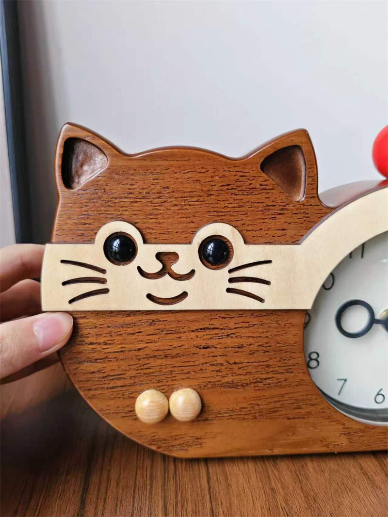 Cute Cat Shaped Desk Clock Silent Non-Ticking Kids Table Clock for Bedroom Nursery Decor Gift