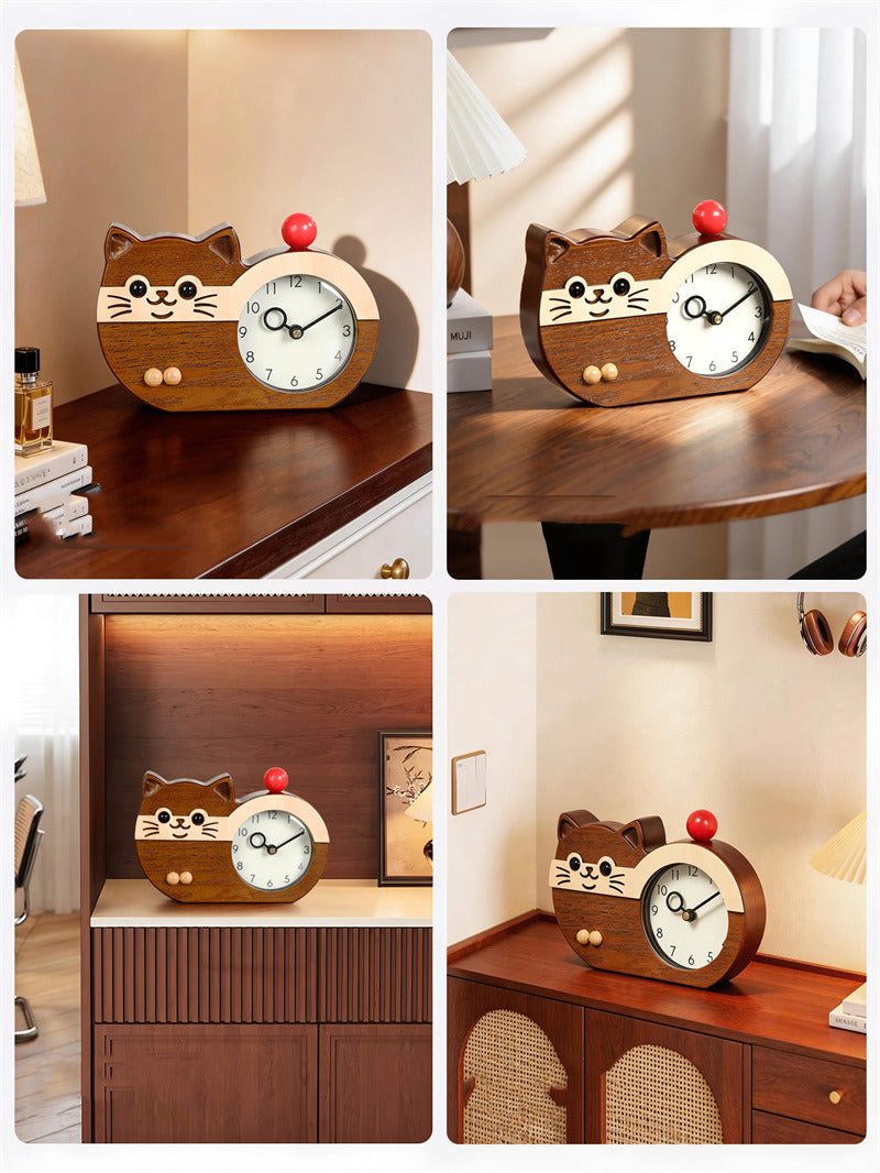 Cute Cat Shaped Desk Clock Silent Non-Ticking Kids Table Clock for Bedroom Nursery Decor Gift