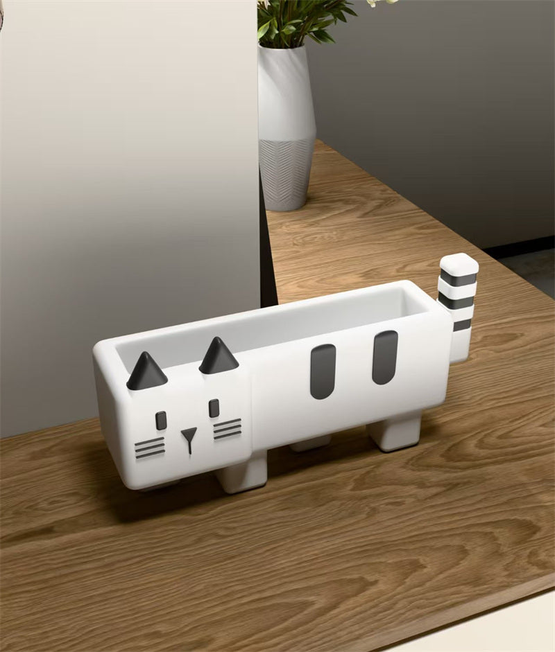 Cute Cat - Shaped Desk Organizer, Multi - Purpose Storage Box for Home & Office