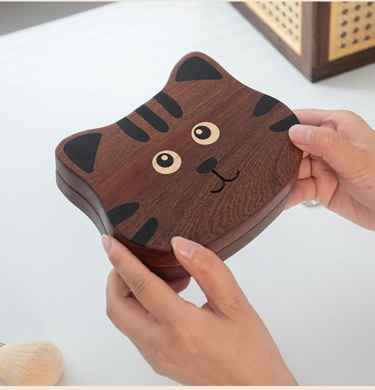 Cute Cat-Shaped Wood Jewelry Box - Organizer for Rings, Necklaces & Bracelets