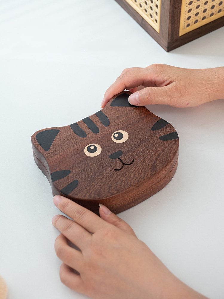 Cute Cat-Shaped Wood Jewelry Box - Organizer for Rings, Necklaces & Bracelets