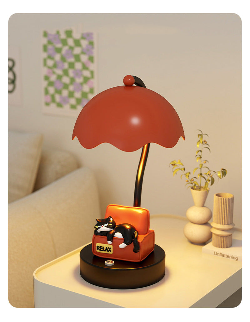 Cute Cat Table Lamp - Dopamine Style Rechargeable Night Light for Bedroom & Desk