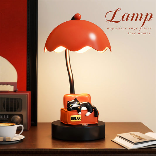 Cute Cat Table Lamp - Dopamine Style Rechargeable Night Light for Bedroom & Desk