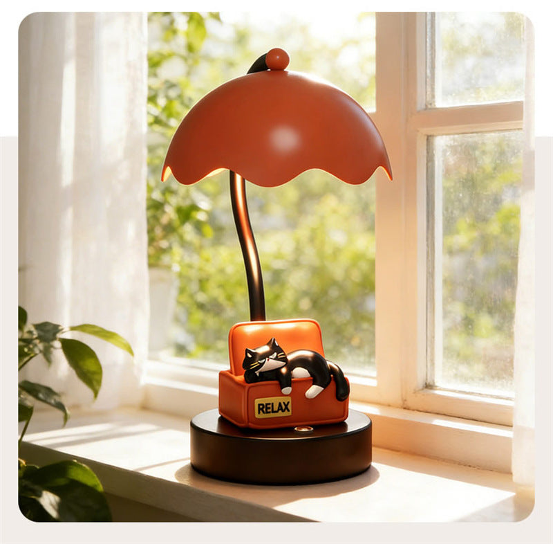 Cute Cat Table Lamp - Dopamine Style Rechargeable Night Light for Bedroom & Desk