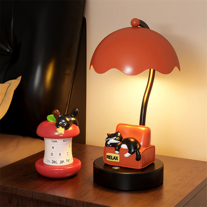 Cute Cat Table Lamp - Dopamine Style Rechargeable Night Light for Bedroom & Desk