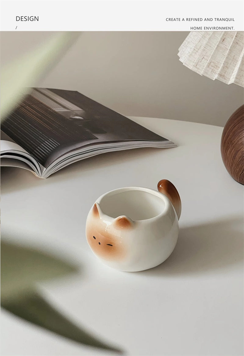 Cute Cat With Smiley Face Ceramic Coffee Cup