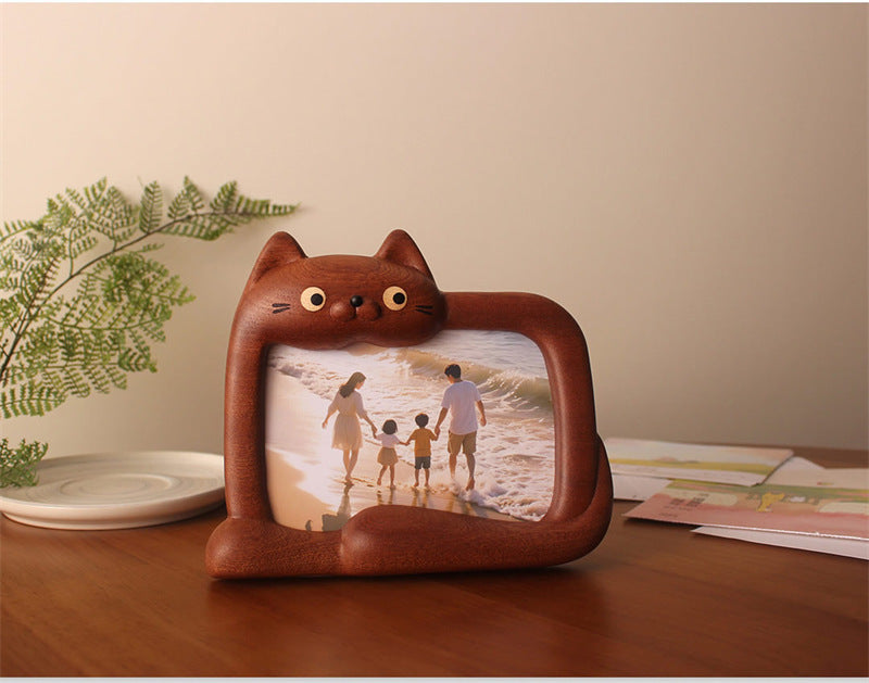 Cute Cat Wooden Photo Frame - Wabi-Sabi Style Wood Picture Frame for Home Decor