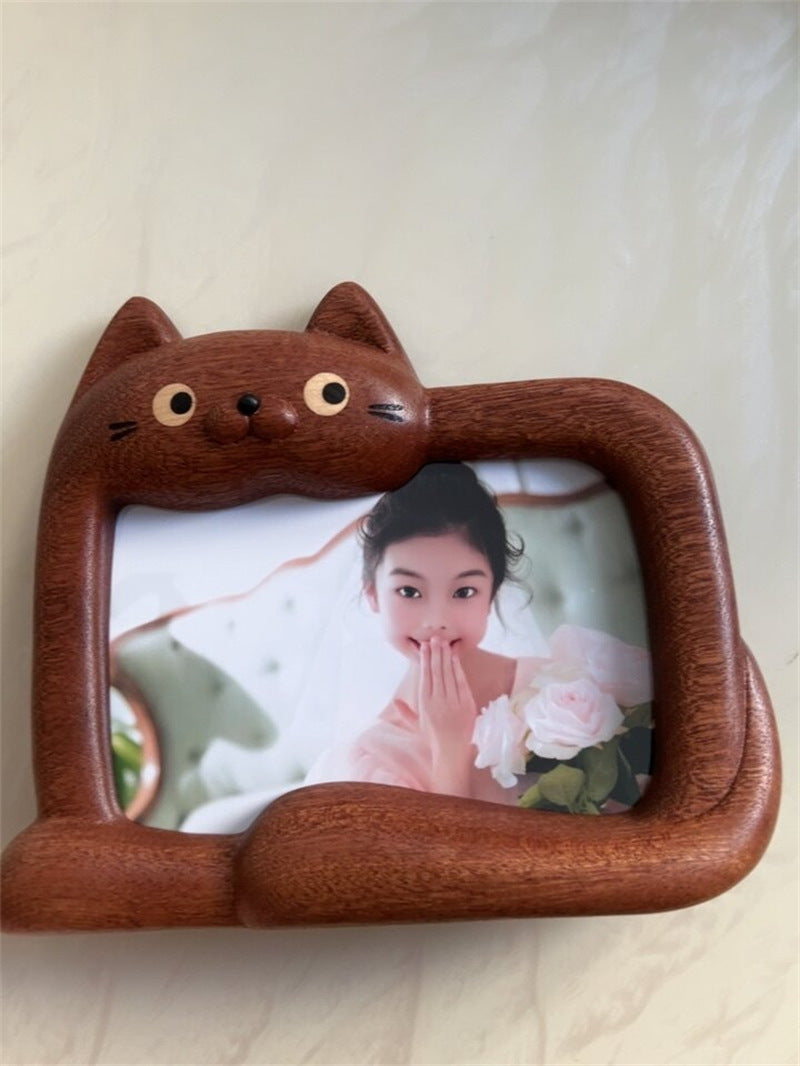 Cute Cat Wooden Photo Frame - Wabi-Sabi Style Wood Picture Frame for Home Decor