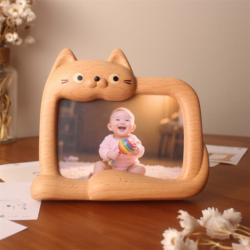 Cute Cat Wooden Photo Frame - Wabi-Sabi Style Wood Picture Frame for Home Decor
