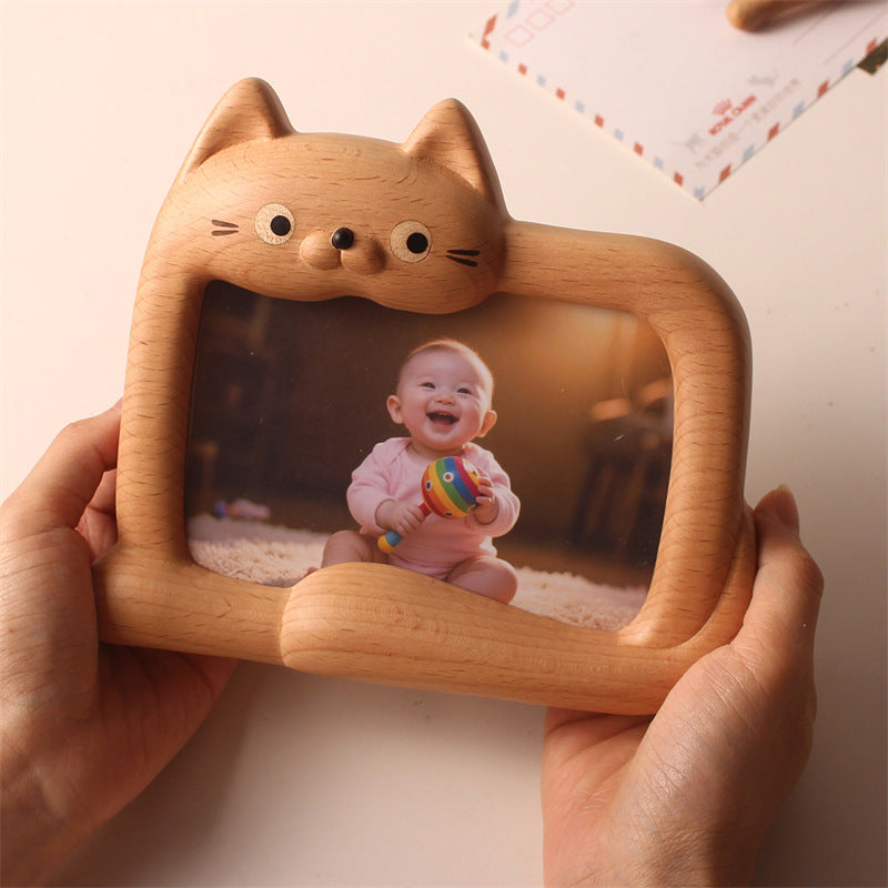 Cute Cat Wooden Photo Frame - Wabi-Sabi Style Wood Picture Frame for Home Decor