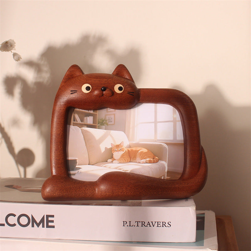 Cute Cat Wooden Photo Frame - Wabi-Sabi Style Wood Picture Frame for Home Decor