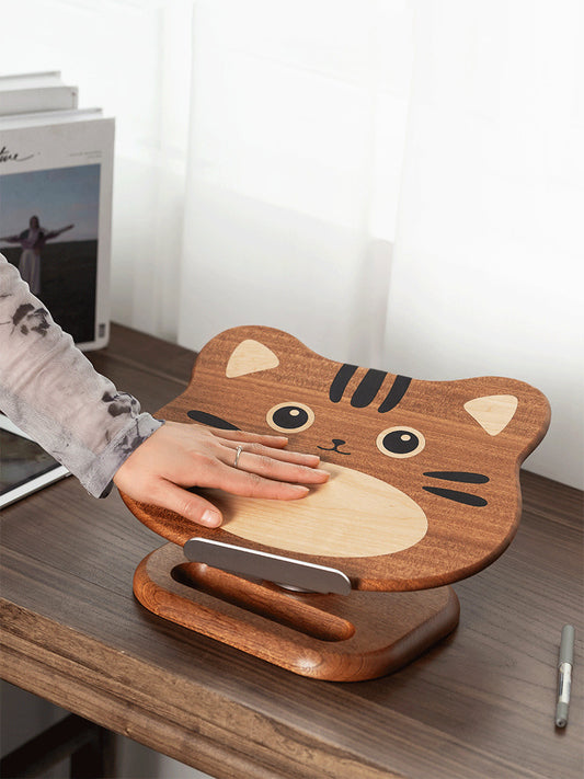 Cute Cat Wooden Reading Stand, Rotatable Ipad Holder,Office Gift