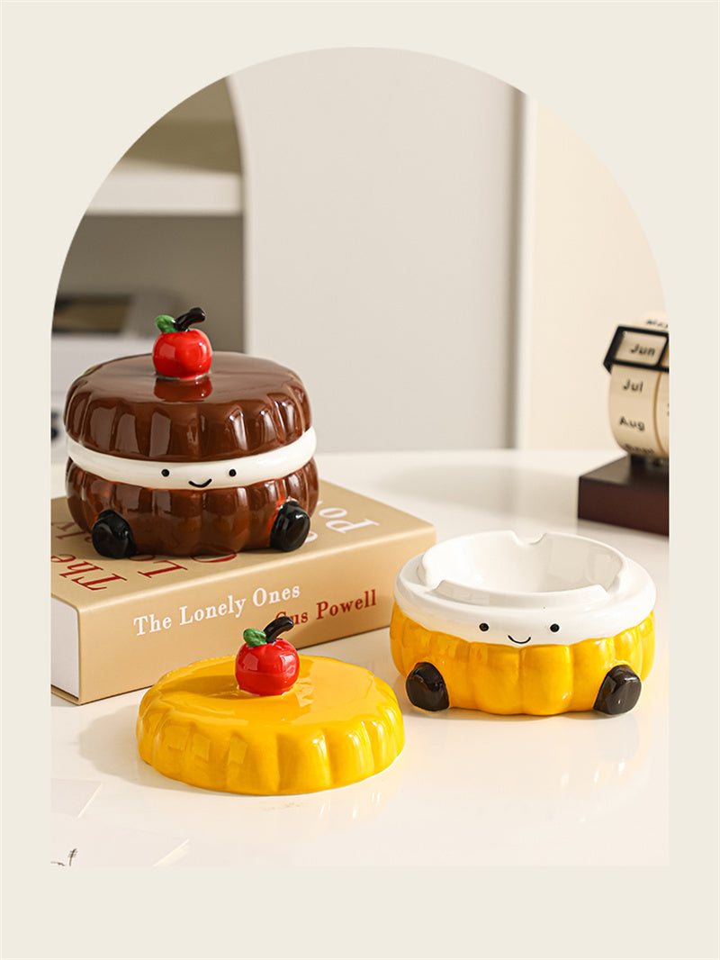 Cute Ceramic Sandwich Cookie Ashtray & Jewelry Box – Smiley Face Novelty Design