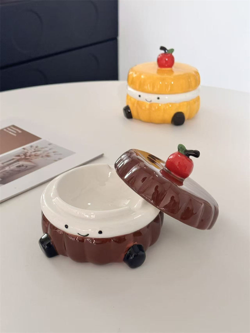 Cute Ceramic Sandwich Cookie Ashtray & Jewelry Box – Smiley Face Novelty Design