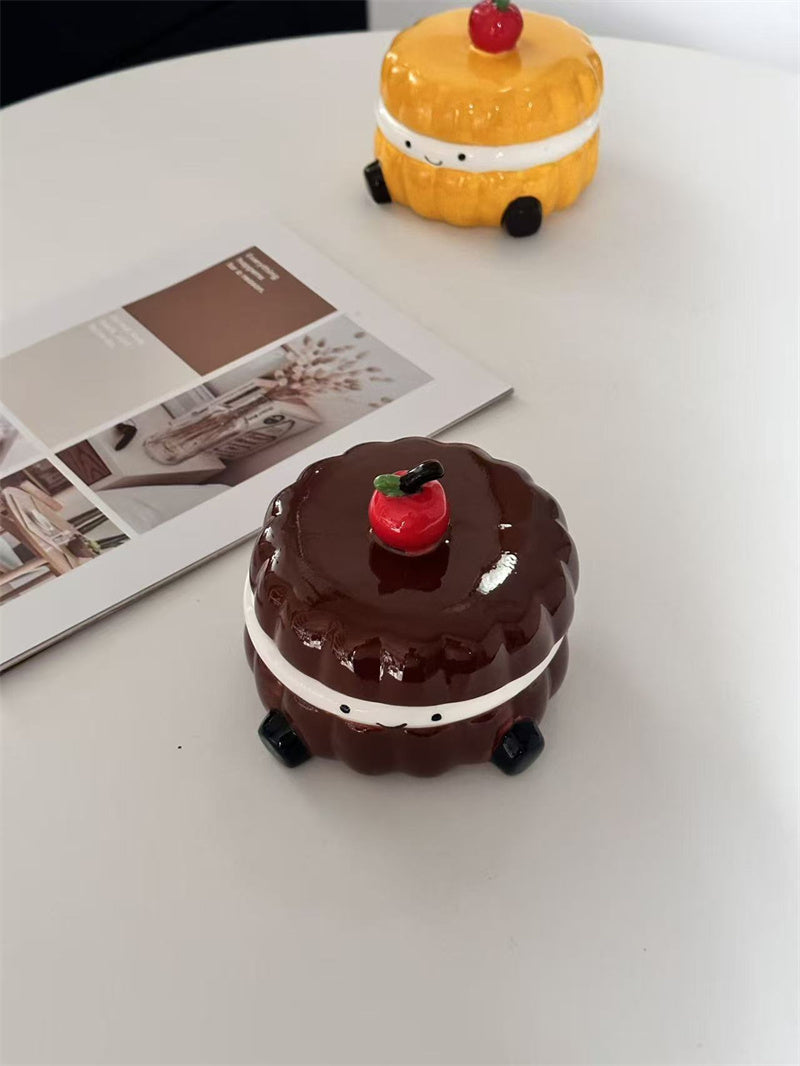 Cute Ceramic Sandwich Cookie Ashtray & Jewelry Box – Smiley Face Novelty Design