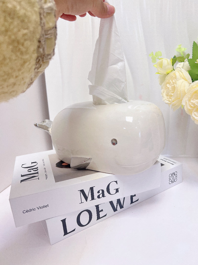 Cute Ceramic Whale Tissue Box Cover - Fun Home Decor