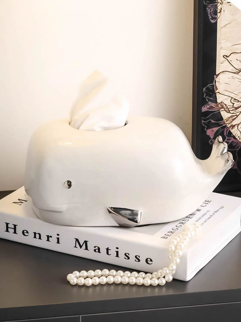 Cute Ceramic Whale Tissue Box Cover - Fun Home Decor
