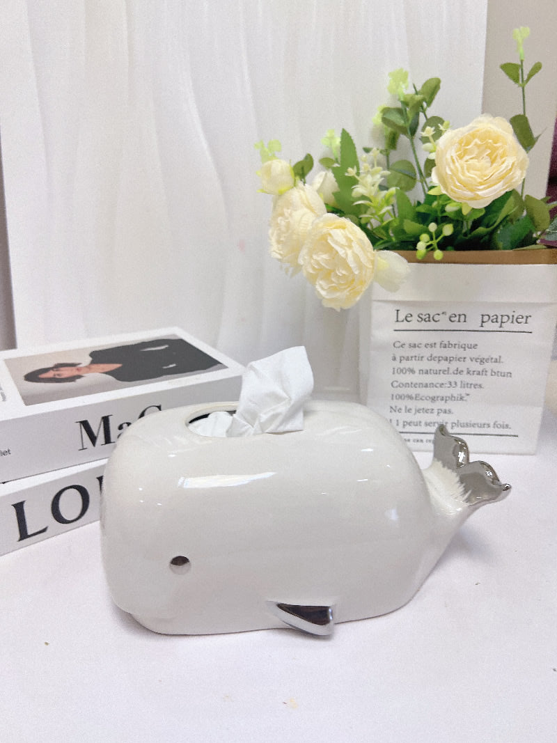 Cute Ceramic Whale Tissue Box Cover - Fun Home Decor