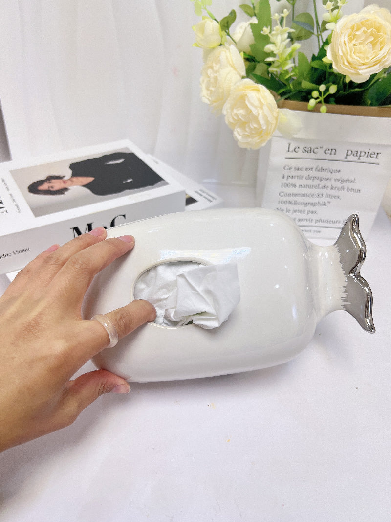 Cute Ceramic Whale Tissue Box Cover - Fun Home Decor