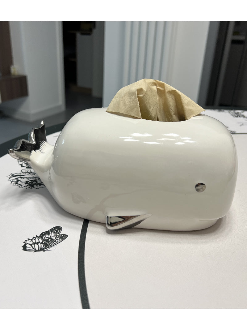 Cute Ceramic Whale Tissue Box Cover - Fun Home Decor