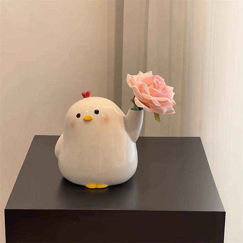 Cute Chicken Ceramic Vase - Adorable Bird-Shaped Flower Holder for Home, Desk & Nursery Decor