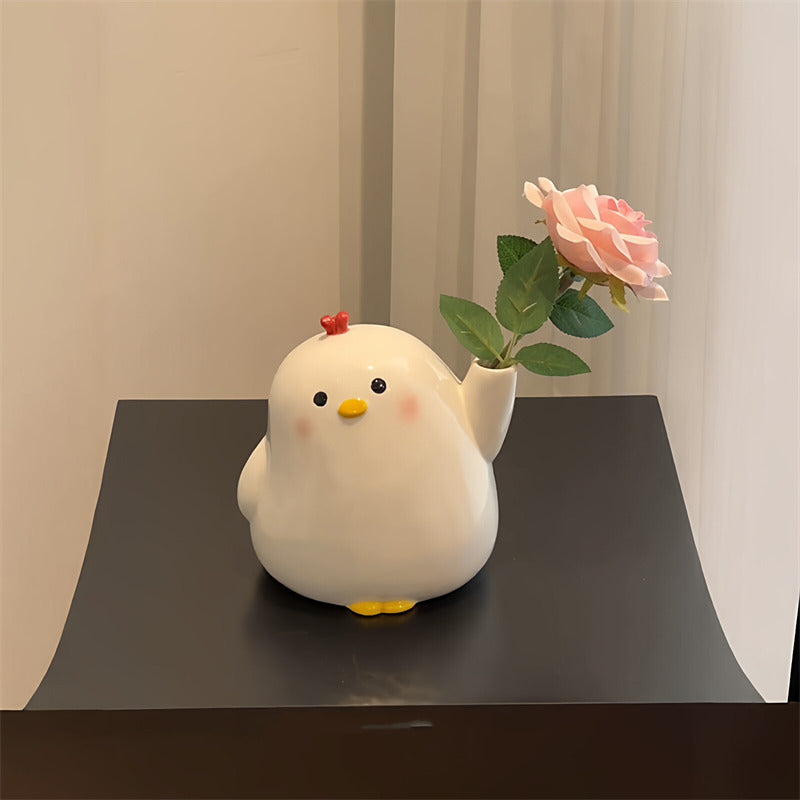 Cute Chicken Ceramic Vase - Adorable Bird-Shaped Flower Holder for Home, Desk & Nursery Decor
