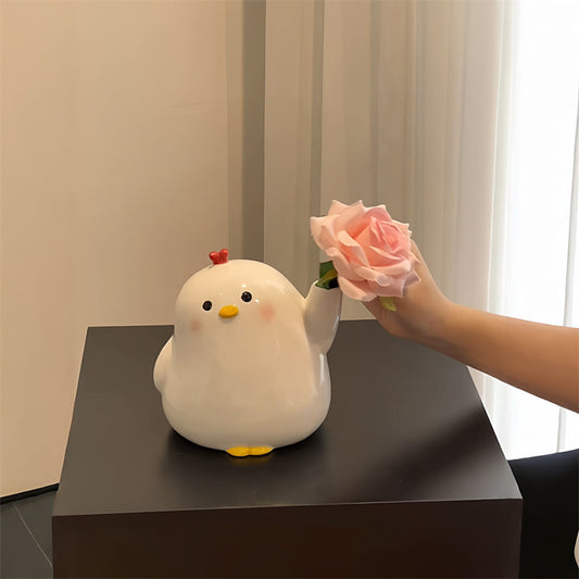 Cute Chicken Ceramic Vase - Adorable Bird-Shaped Flower Holder for Home, Desk & Nursery Decor