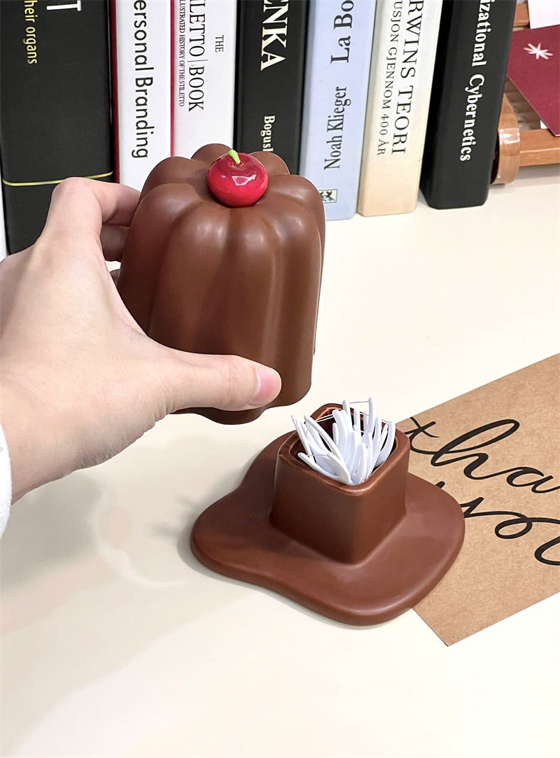Cute Chocolate Pudding Shape Cotton Swab Q-Tip Holder,Toothpick Storage Jar,Dessert Themed Bathroom Vanity Organizer