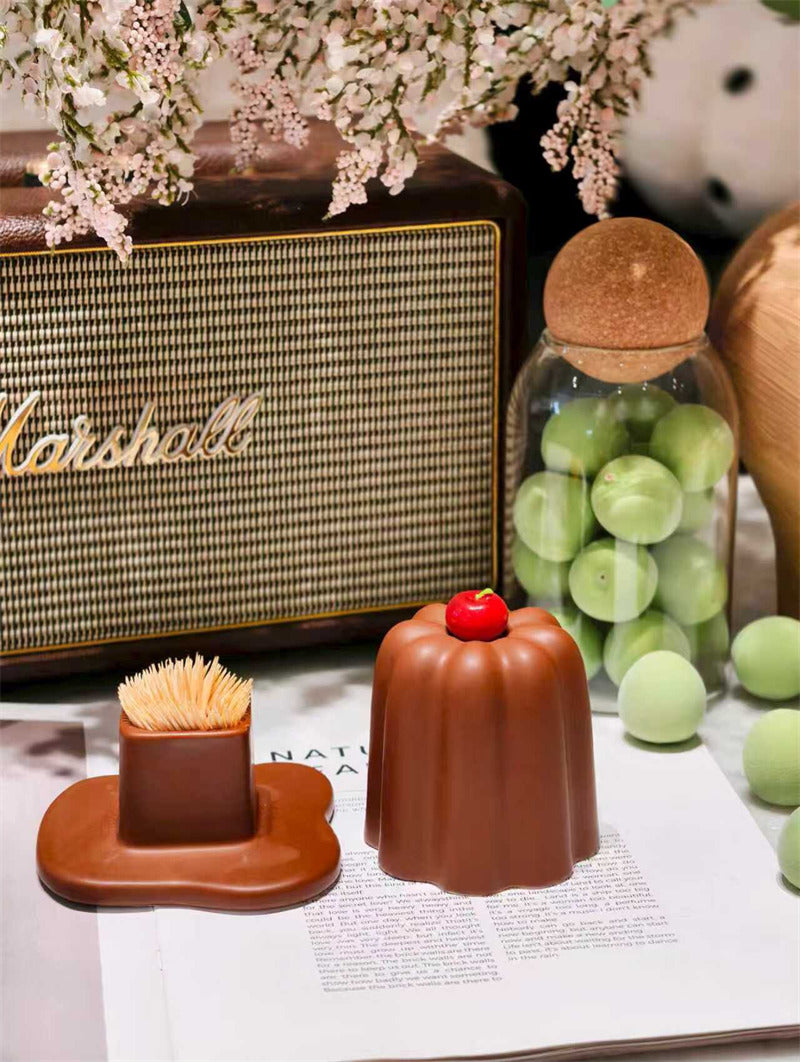 Cute Chocolate Pudding Shape Cotton Swab Q-Tip Holder,Toothpick Storage Jar,Dessert Themed Bathroom Vanity Organizer