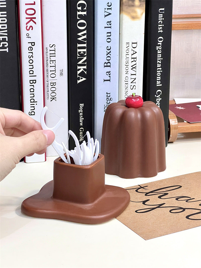 Cute Chocolate Pudding Shape Cotton Swab Q-Tip Holder,Toothpick Storage Jar,Dessert Themed Bathroom Vanity Organizer