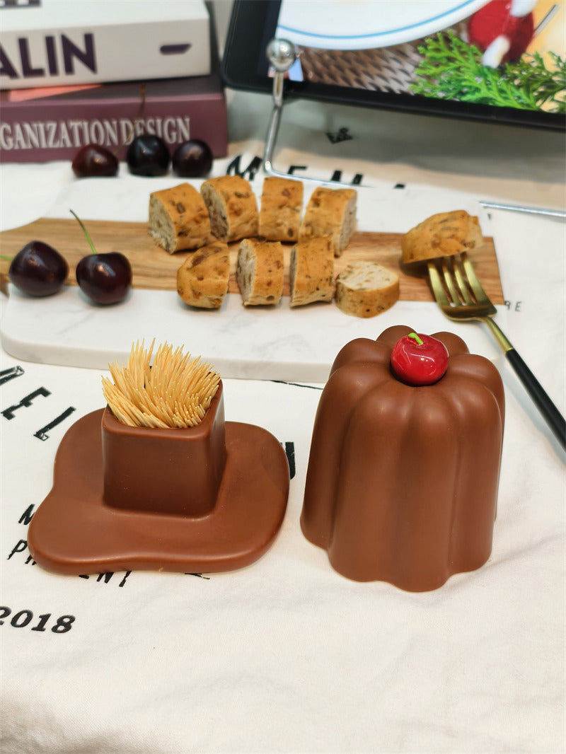Cute Chocolate Pudding Shape Cotton Swab Q-Tip Holder,Toothpick Storage Jar,Dessert Themed Bathroom Vanity Organizer
