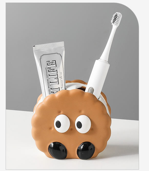 Cute Cookie Toothbrush Holder - Bathroom Desktop Organizer for Toothbrushes & Cosmetics
