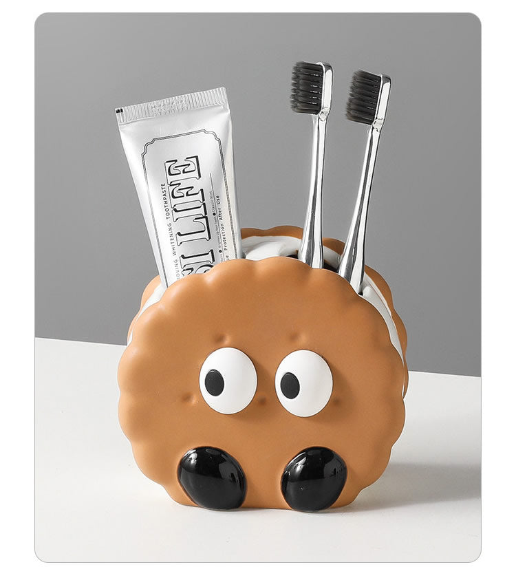 Cute Cookie Toothbrush Holder - Bathroom Desktop Organizer for Toothbrushes & Cosmetics