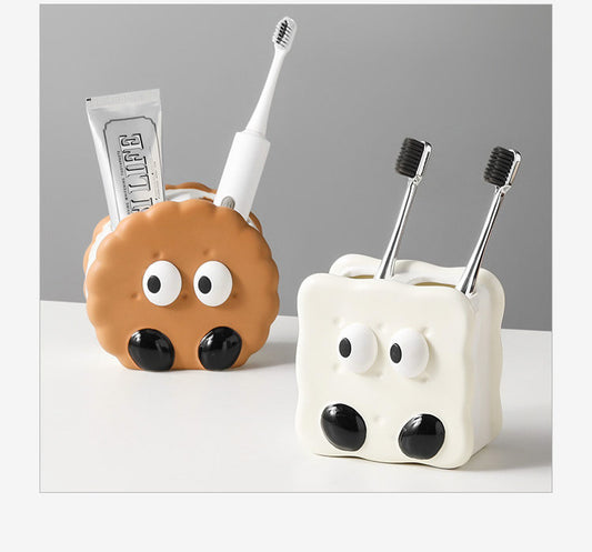 Cute Cookie Toothbrush Holder - Bathroom Desktop Organizer for Toothbrushes & Cosmetics