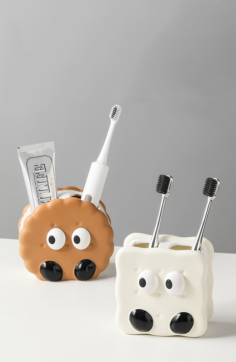 Cute Cookie Toothbrush Holder - Bathroom Desktop Organizer for Toothbrushes & Cosmetics