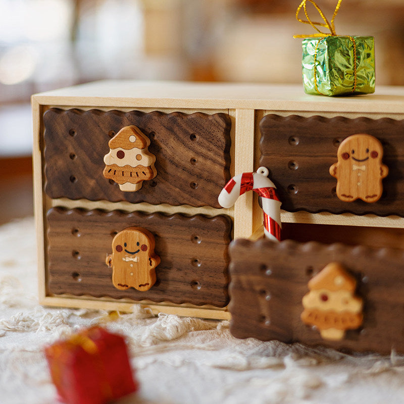 Cute Cookie Walnut Wood Mini Drawer Cabinet - Desktop Organizer for Jewelry & Small Items