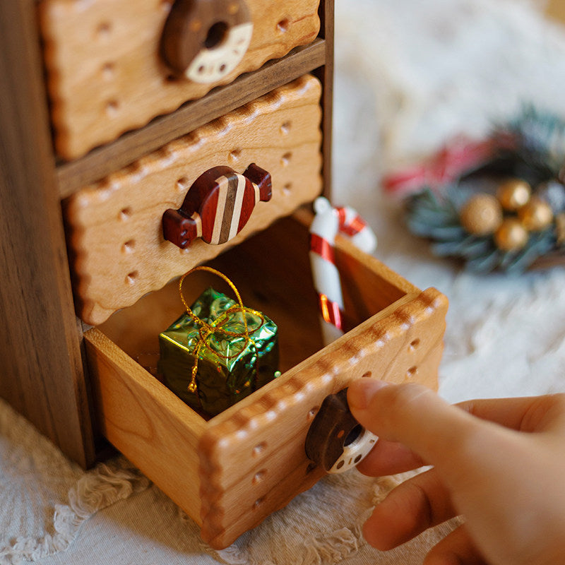 Cute Cookie Walnut Wood Mini Drawer Cabinet - Desktop Organizer for Jewelry & Small Items