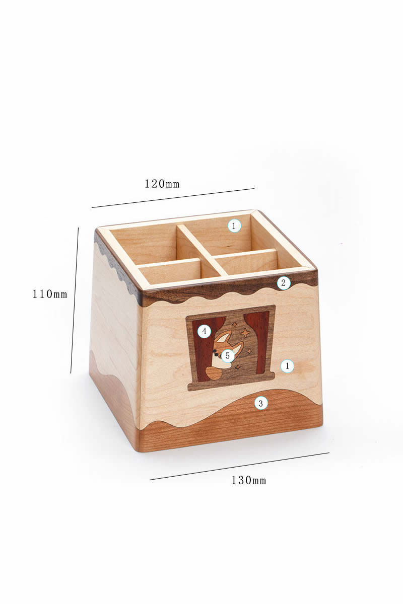 Cute Corgi Multi-compartment Wooden Desk Organizer & Pen Holder for Office Home School Decor Gift