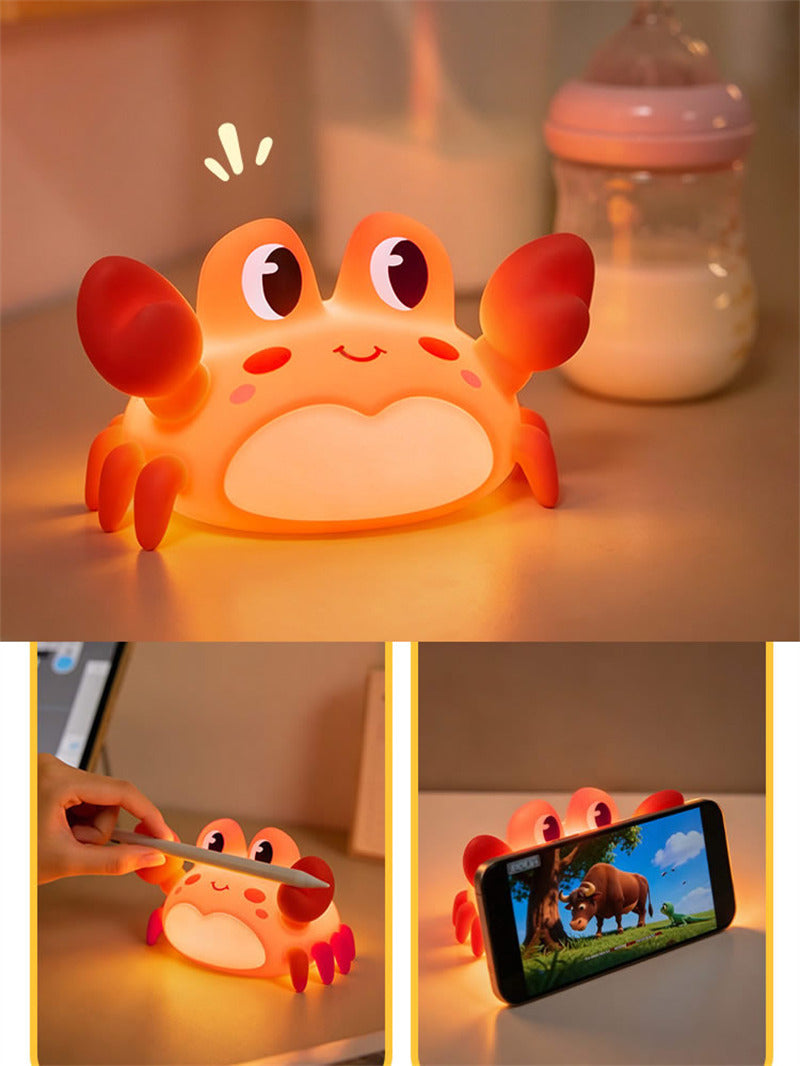 Cute Red Crab Silicone Night Light, Kawaii LED Nursery Lamp , Rechargeable Bedside Table Lamp for Kids Bedroom