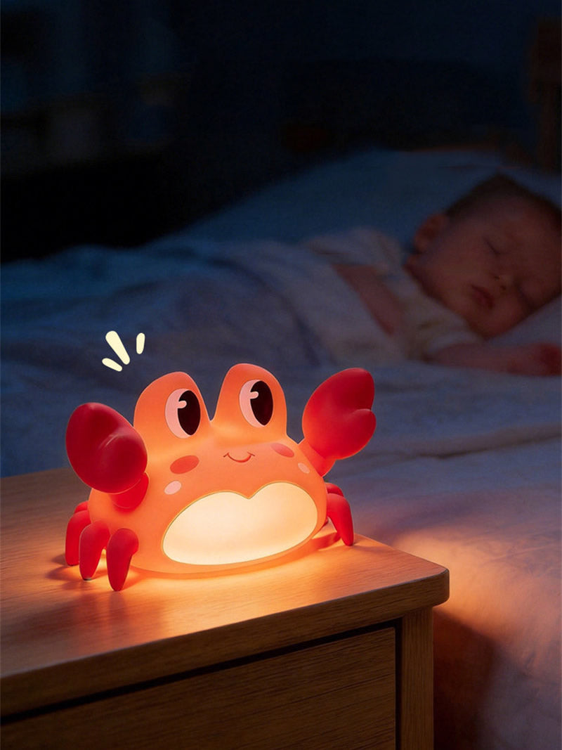 Cute Red Crab Silicone Night Light, Kawaii LED Nursery Lamp , Rechargeable Bedside Table Lamp for Kids Bedroom