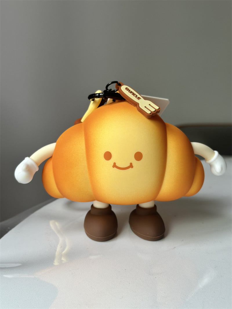 Cute Croissant-Shaped Mini Silicone Zipper Pouch, Smiling Bread Keychain Bag, Small Coin Purse & Earbud Case