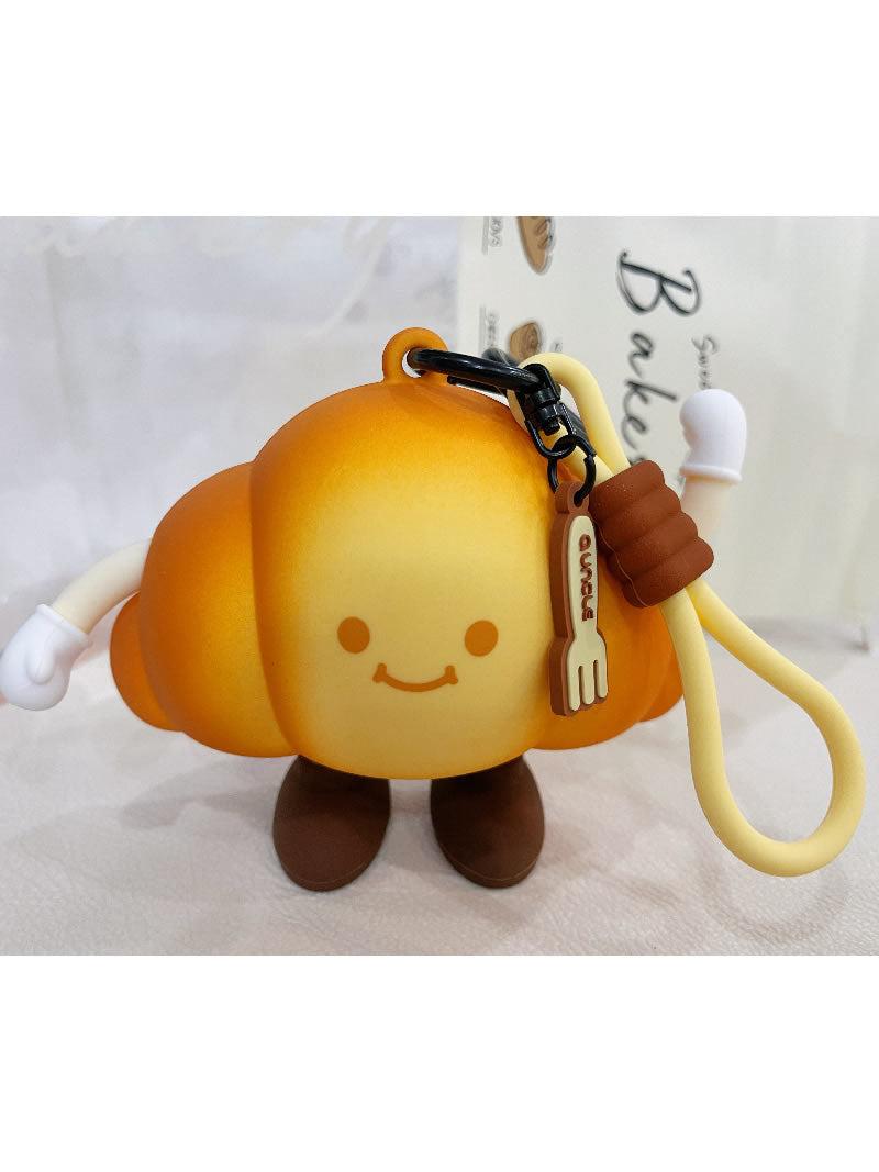 Cute Croissant-Shaped Mini Silicone Zipper Pouch, Smiling Bread Keychain Bag, Small Coin Purse & Earbud Case
